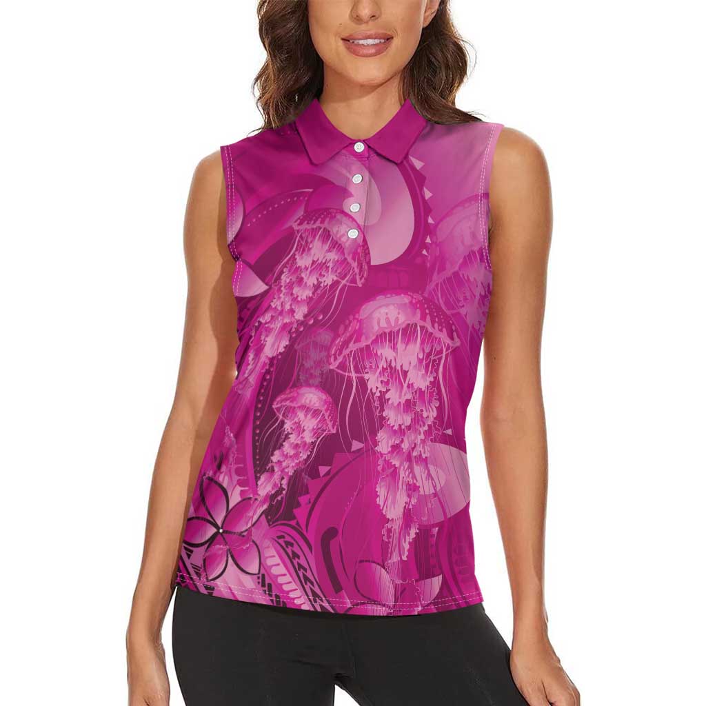 Pink Gradient Polynesia Jellyfish Women Sleeveless Polo Shirt Plumeria Polynesian Tattoo Glowing Vibes LT14 - Polynesian Pride