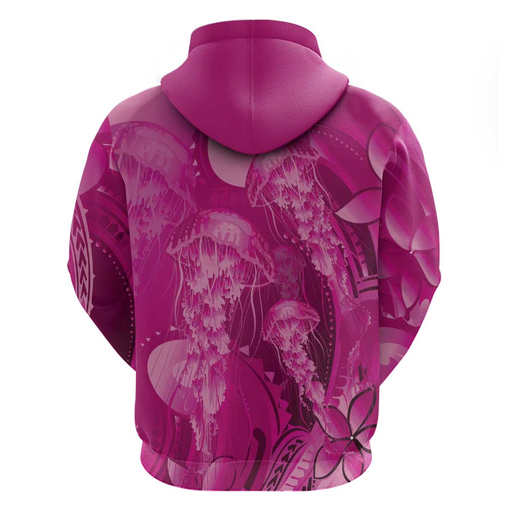 Pink Gradient Polynesia Jellyfish Zip Hoodie Plumeria Polynesian Tattoo Glowing Vibes