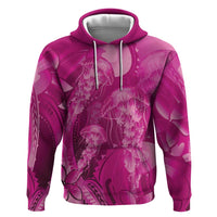 Pink Gradient Polynesia Jellyfish Zip Hoodie Plumeria Polynesian Tattoo Glowing Vibes