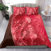 Red Gradient Polynesia Jellyfish Bedding Set Plumeria Polynesian Tattoo Glowing Vibes