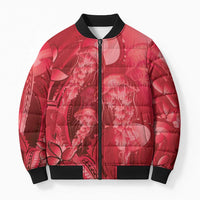Red Gradient Polynesia Jellyfish Bomber Puffer Jacket Plumeria Polynesian Tattoo Glowing Vibes