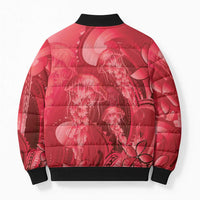 Red Gradient Polynesia Jellyfish Bomber Puffer Jacket Plumeria Polynesian Tattoo Glowing Vibes