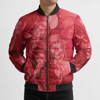 Red Gradient Polynesia Jellyfish Bomber Puffer Jacket Plumeria Polynesian Tattoo Glowing Vibes