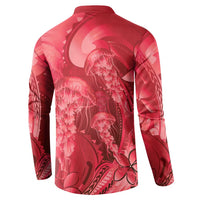 Red Gradient Polynesia Jellyfish Button Sweatshirt Plumeria Polynesian Tattoo Glowing Vibes