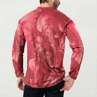 Red Gradient Polynesia Jellyfish Button Sweatshirt Plumeria Polynesian Tattoo Glowing Vibes