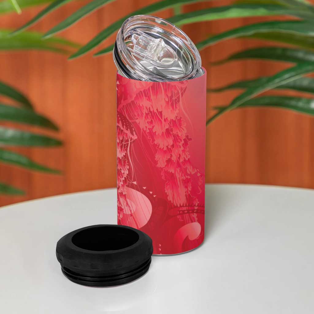 Red Gradient Polynesia Jellyfish 4 in 1 Can Cooler Tumbler Plumeria Polynesian Tattoo Glowing Vibes