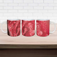 Red Gradient Polynesia Jellyfish Ceramic Mug Plumeria Polynesian Tattoo Glowing Vibes