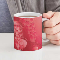 Red Gradient Polynesia Jellyfish Ceramic Mug Plumeria Polynesian Tattoo Glowing Vibes