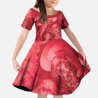 Red Gradient Polynesia Jellyfish Family Matching Long Sleeve Bodycon Dress and Hawaiian Shirt Plumeria Polynesian Tattoo Glowing Vibes