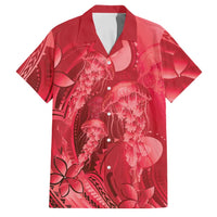 Red Gradient Polynesia Jellyfish Family Matching Long Sleeve Bodycon Dress and Hawaiian Shirt Plumeria Polynesian Tattoo Glowing Vibes