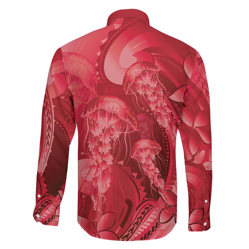 Red Gradient Polynesia Jellyfish Family Matching Mermaid Dress and Hawaiian Shirt Plumeria Polynesian Tattoo Glowing Vibes