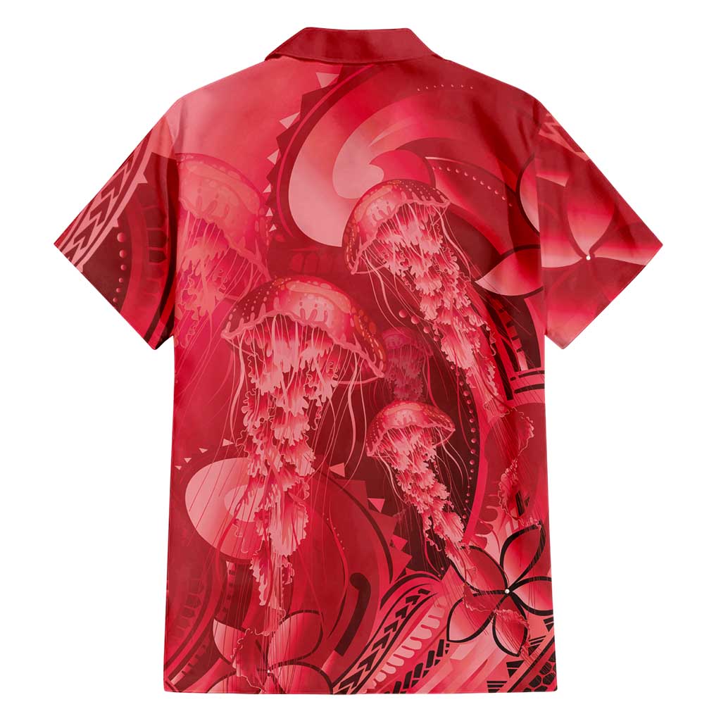 Red Gradient Polynesia Jellyfish Family Matching Off Shoulder Maxi Dress and Hawaiian Shirt Plumeria Polynesian Tattoo Glowing Vibes LT14 - Polynesian Pride