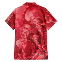 Red Gradient Polynesia Jellyfish Family Matching Off Shoulder Maxi Dress and Hawaiian Shirt Plumeria Polynesian Tattoo Glowing Vibes LT14 - Polynesian Pride