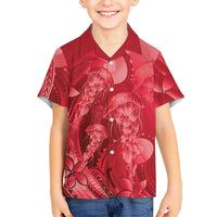 Red Gradient Polynesia Jellyfish Family Matching Off Shoulder Maxi Dress and Hawaiian Shirt Plumeria Polynesian Tattoo Glowing Vibes LT14 Son's Shirt Red - Polynesian Pride
