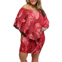 Red Gradient Polynesia Jellyfish Family Matching Off Shoulder Short Dress and Hawaiian Shirt Plumeria Polynesian Tattoo Glowing Vibes LT14 Mom's Dress Red - Polynesian Pride