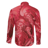 Red Gradient Polynesia Jellyfish Family Matching Puletasi and Hawaiian Shirt Plumeria Polynesian Tattoo Glowing Vibes LT14 - Polynesian Pride