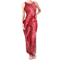 Red Gradient Polynesia Jellyfish Family Matching Tank Maxi Dress and Hawaiian Shirt Plumeria Polynesian Tattoo Glowing Vibes