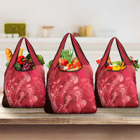 Red Gradient Polynesia Jellyfish Grocery Bag Plumeria Polynesian Tattoo Glowing Vibes