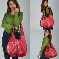 Red Gradient Polynesia Jellyfish Grocery Bag Plumeria Polynesian Tattoo Glowing Vibes