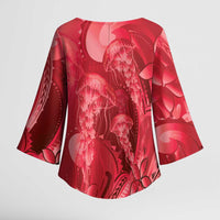Red Gradient Polynesia Jellyfish Kimono Sleeve Blouse Plumeria Polynesian Tattoo Glowing Vibes