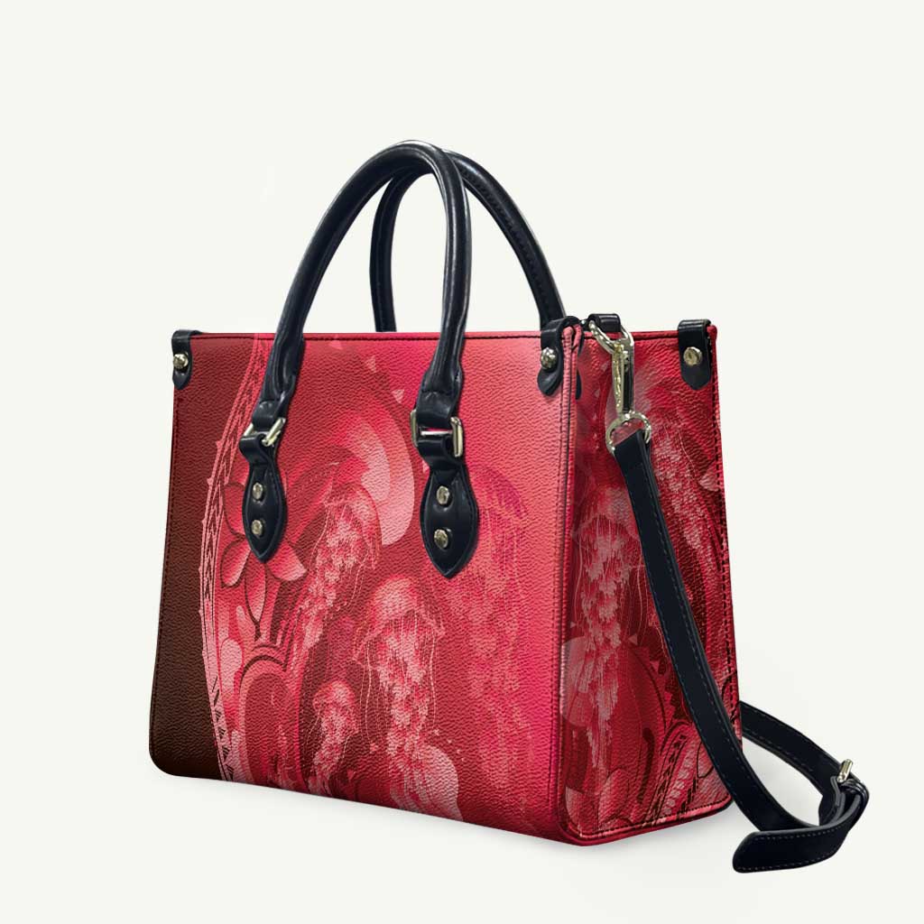 Red Gradient Polynesia Jellyfish Leather Bag Plumeria Polynesian Tattoo Glowing Vibes