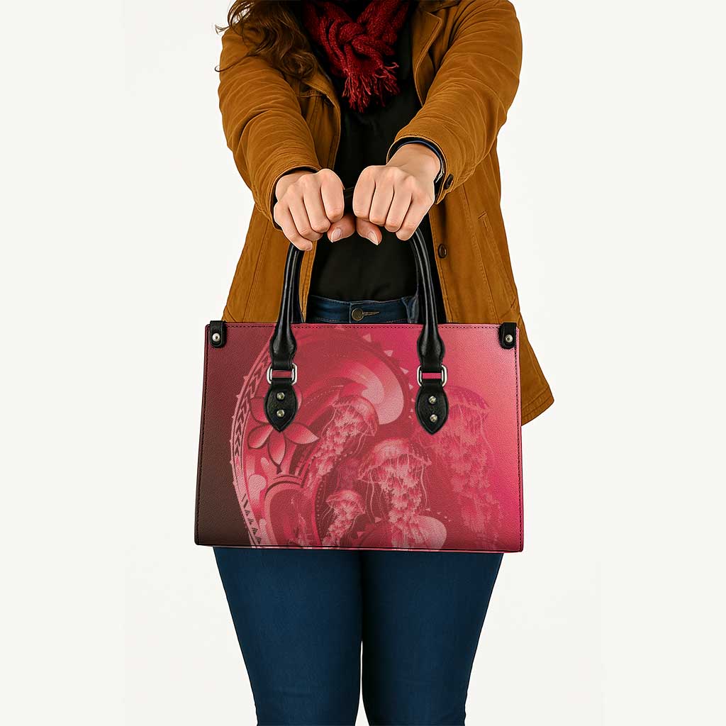 Red Gradient Polynesia Jellyfish Leather Bag Plumeria Polynesian Tattoo Glowing Vibes