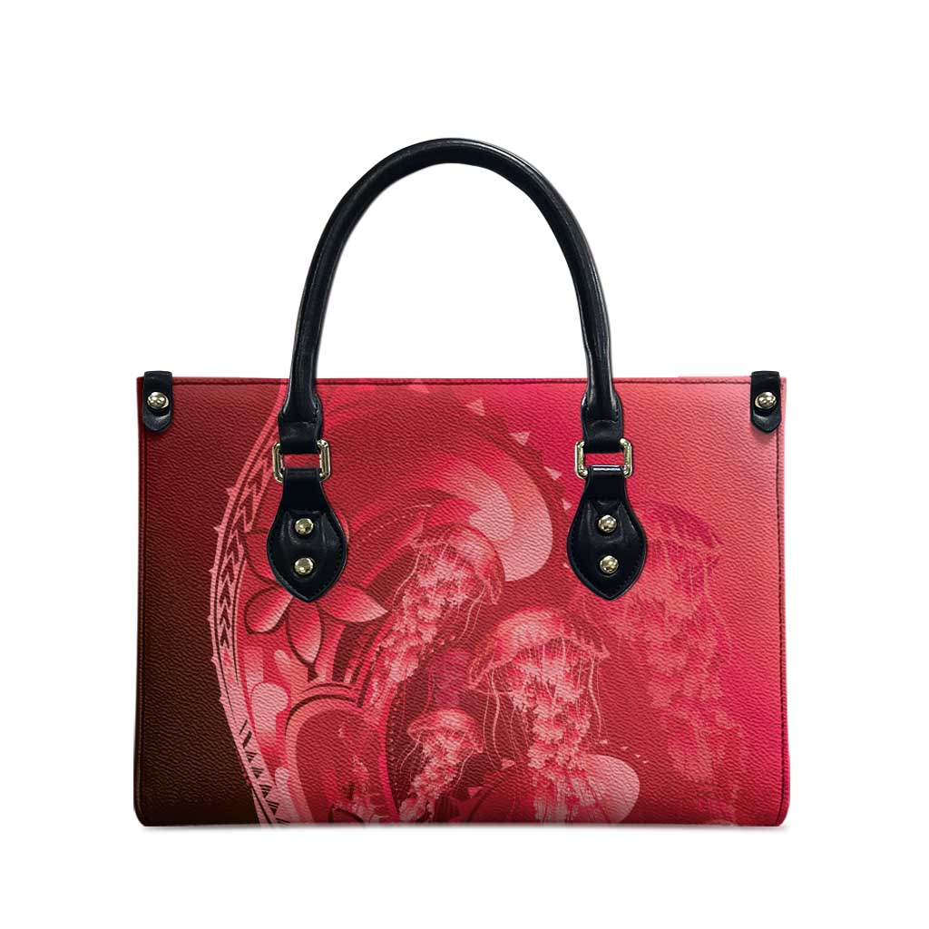 Red Gradient Polynesia Jellyfish Leather Bag Plumeria Polynesian Tattoo Glowing Vibes