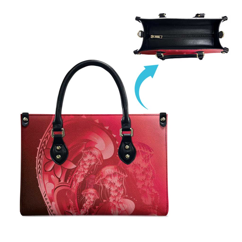Red Gradient Polynesia Jellyfish Leather Bag Plumeria Polynesian Tattoo Glowing Vibes