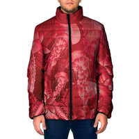 Red Gradient Polynesia Jellyfish Padded Jacket Plumeria Polynesian Tattoo Glowing Vibes