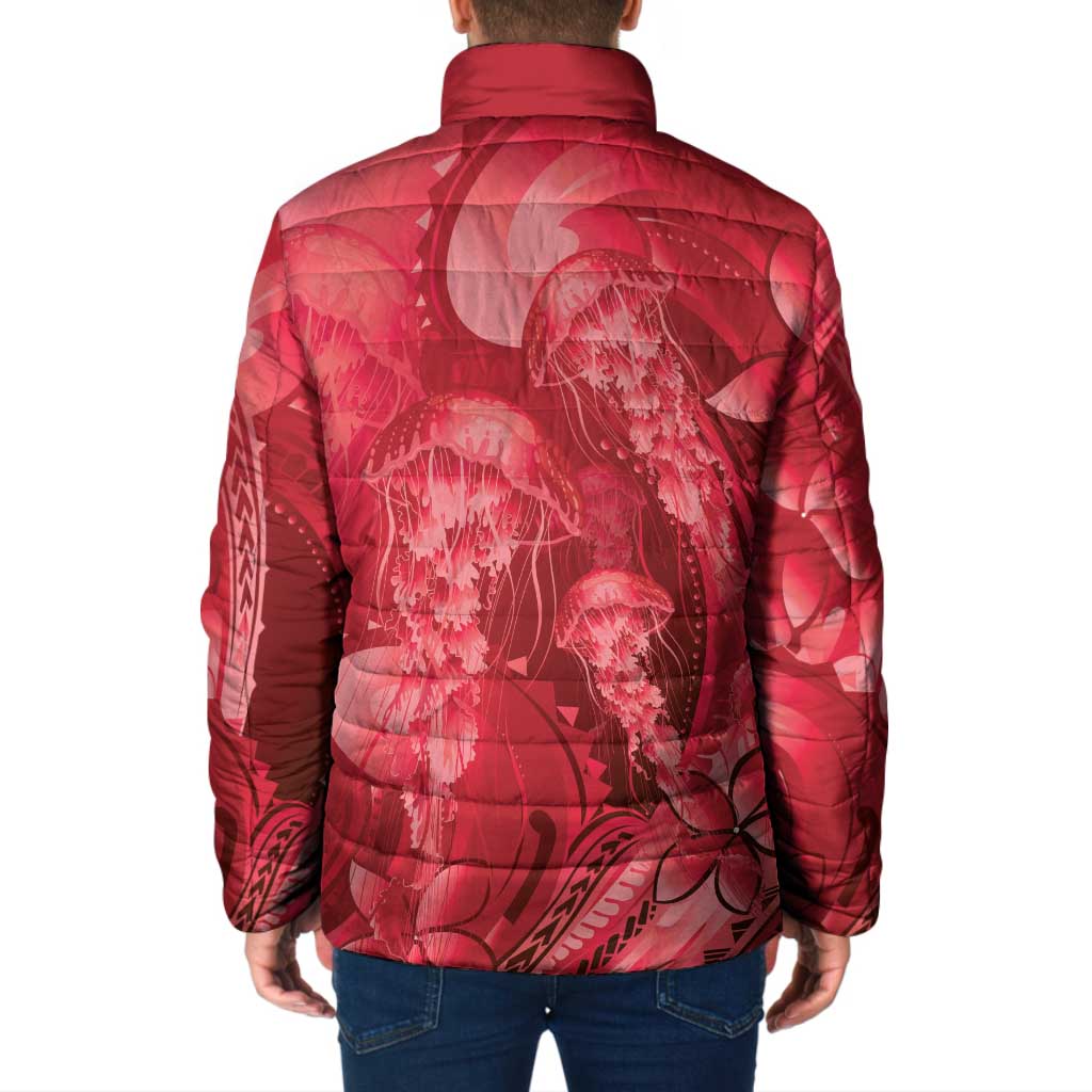 Red Gradient Polynesia Jellyfish Padded Jacket Plumeria Polynesian Tattoo Glowing Vibes