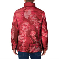 Red Gradient Polynesia Jellyfish Padded Jacket Plumeria Polynesian Tattoo Glowing Vibes