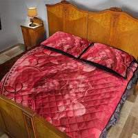 Red Gradient Polynesia Jellyfish Quilt Bed Set Plumeria Polynesian Tattoo Glowing Vibes