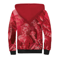 Red Gradient Polynesia Jellyfish Sherpa Hoodie Plumeria Polynesian Tattoo Glowing Vibes