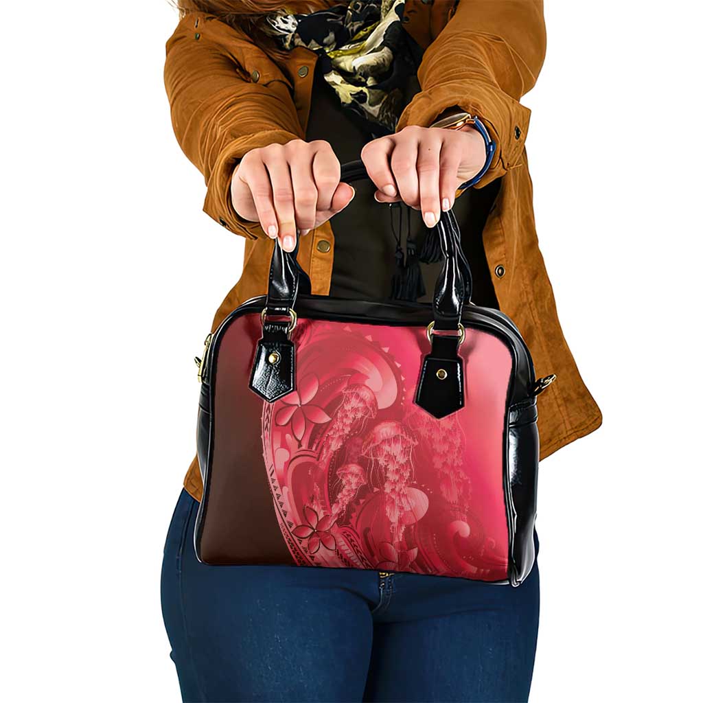 Red Gradient Polynesia Jellyfish Shoulder Handbag Plumeria Polynesian Tattoo Glowing Vibes