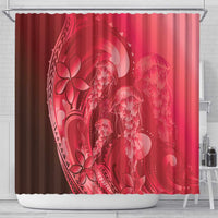 Red Gradient Polynesia Jellyfish Shower Curtain Plumeria Polynesian Tattoo Glowing Vibes