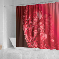 Red Gradient Polynesia Jellyfish Shower Curtain Plumeria Polynesian Tattoo Glowing Vibes