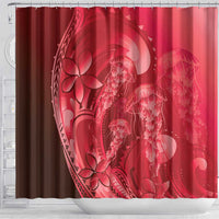 Red Gradient Polynesia Jellyfish Shower Curtain Plumeria Polynesian Tattoo Glowing Vibes