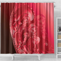 Red Gradient Polynesia Jellyfish Shower Curtain Plumeria Polynesian Tattoo Glowing Vibes