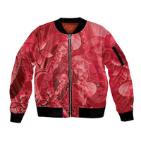 Red Gradient Polynesia Jellyfish Sleeve Zip Bomber Jacket Plumeria Polynesian Tattoo Glowing Vibes