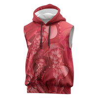 Red Gradient Polynesia Jellyfish Sleeveless Hoodie Plumeria Polynesian Tattoo Glowing Vibes