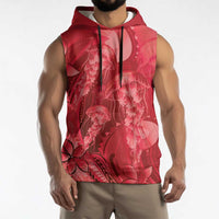 Red Gradient Polynesia Jellyfish Sleeveless Hoodie Plumeria Polynesian Tattoo Glowing Vibes