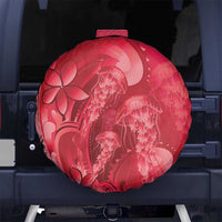 Red Gradient Polynesia Jellyfish Spare Tire Cover Plumeria Polynesian Tattoo Glowing Vibes