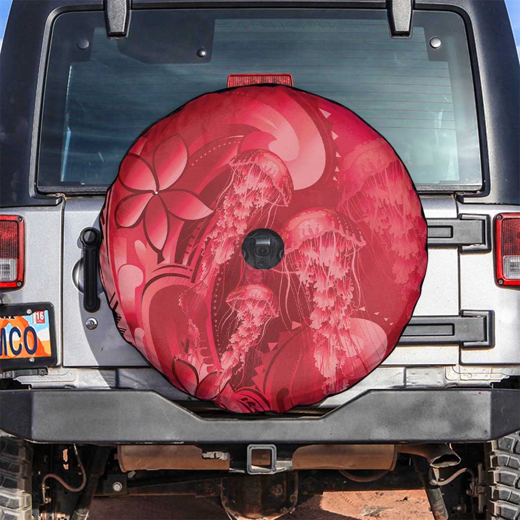 Red Gradient Polynesia Jellyfish Spare Tire Cover Plumeria Polynesian Tattoo Glowing Vibes