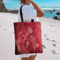 Red Gradient Polynesia Jellyfish Tote Bag Plumeria Polynesian Tattoo Glowing Vibes