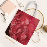 Red Gradient Polynesia Jellyfish Tote Bag Plumeria Polynesian Tattoo Glowing Vibes