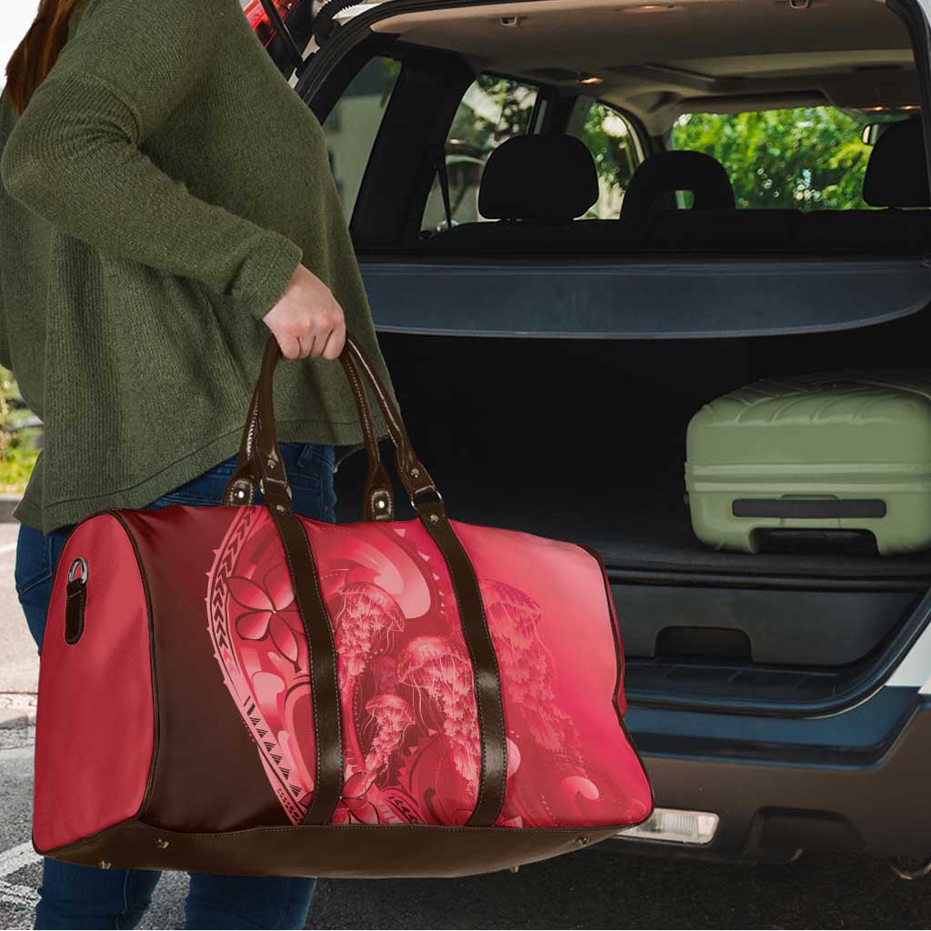 Red Gradient Polynesia Jellyfish Travel Bag Plumeria Polynesian Tattoo Glowing Vibes