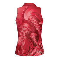 Red Gradient Polynesia Jellyfish Women Sleeveless Polo Shirt Plumeria Polynesian Tattoo Glowing Vibes