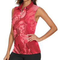 Red Gradient Polynesia Jellyfish Women Sleeveless Polo Shirt Plumeria Polynesian Tattoo Glowing Vibes