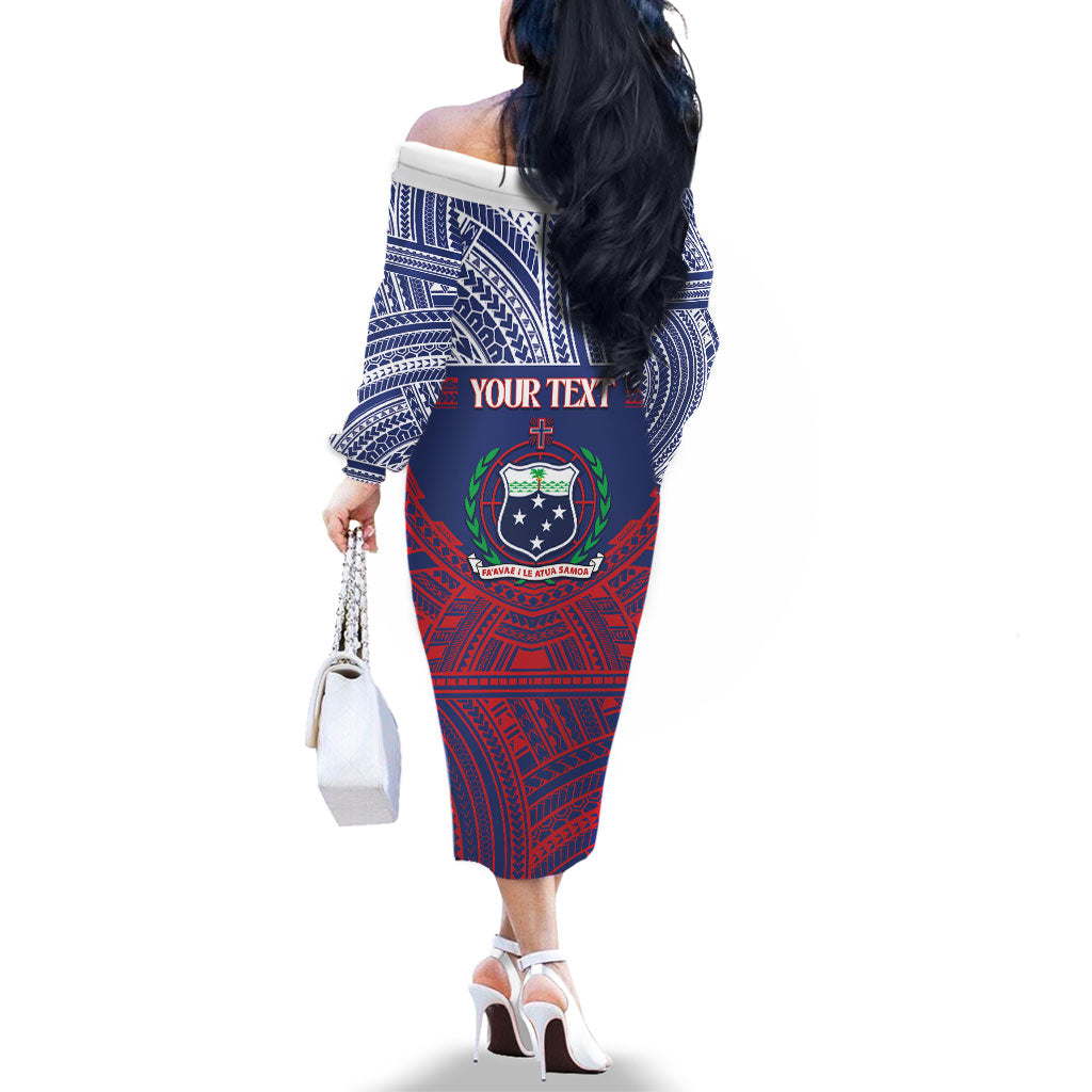 Personalised Samoa Independence Day Family Matching Off The Shoulder Long Sleeve Dress and Hawaiian Shirt 64th Anniversary Toa O Samoa LT14 - Polynesian Pride