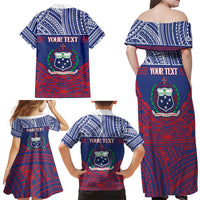 Personalised Samoa Independence Day Family Matching Off Shoulder Maxi Dress and Hawaiian Shirt 64th Anniversary Toa O Samoa LT14 - Polynesian Pride